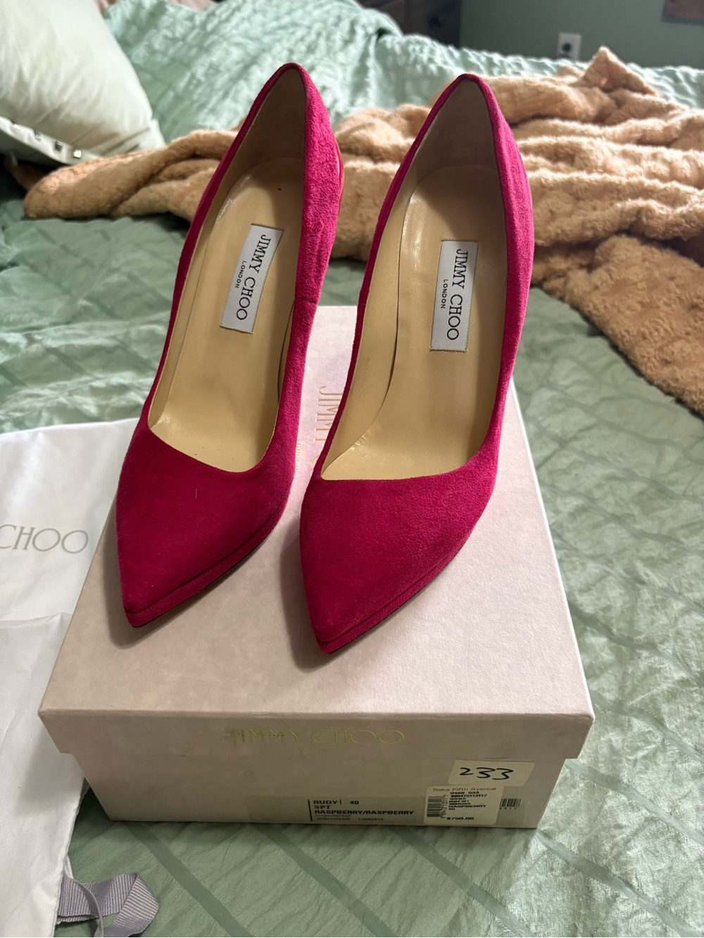 Jimmy Choo Hot Pink Suede Pointed-Toe Pumps size 40